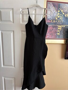 Donna Ricco Black Spaghetti-Strap Ruffle Midi Dress